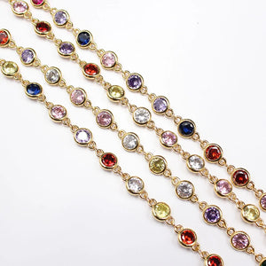 1M Bezel Set 6mm Mix CZ Yellow Plated Chain Paperclip Neck Chain DIY
