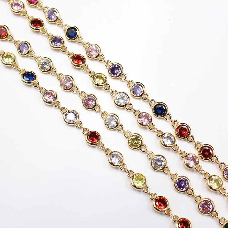 1M Bezel Set 6mm Mix CZ Yellow Plated Chain Paperclip Neck Chain DIY