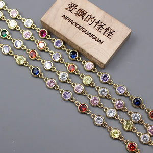 1M Bezel Set 6mm Mix CZ Yellow Plated Chain Paperclip Neck Chain DIY