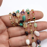 1 Meter Amethyst Amazonite Mix Bezel Set Chain Paperclip Necklace Making DIY