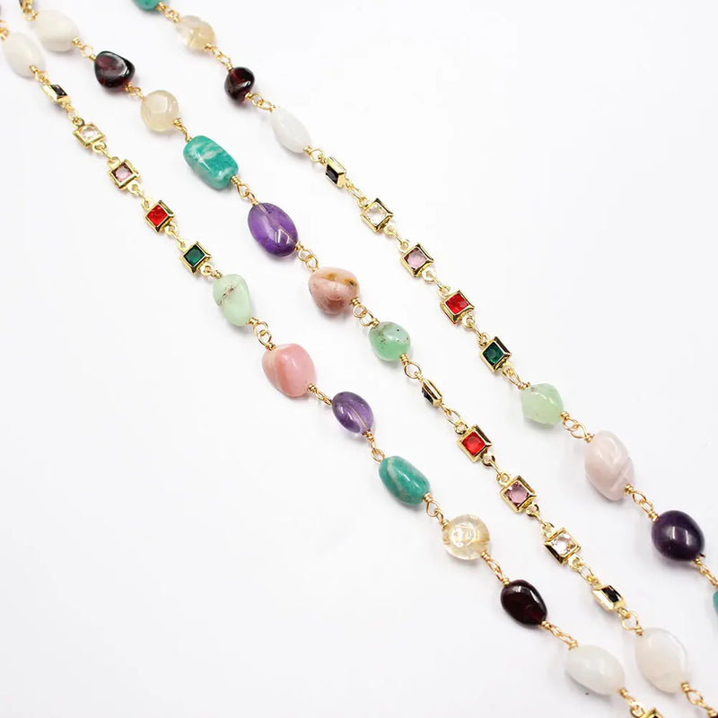 1 Meter Amethyst Amazonite Mix Bezel Set Chain Paperclip Necklace Making DIY