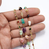 1 Meter Amethyst Amazonite Mix Bezel Set Chain Paperclip Necklace Making DIY