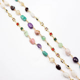 1 Meter Amethyst Amazonite Mix Bezel Set Chain Paperclip Necklace Making DIY