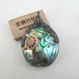 Natural Green Abalone CZ Tortoise Pendant for DIY Jewelry