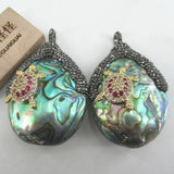 Natural Green Abalone CZ Tortoise Pendant for DIY Jewelry