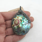 Natural Green Abalone CZ Tortoise Pendant for DIY Jewelry
