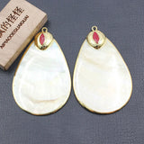 Natural Oval Yellow Shell Red Jade Plate Pendant for Jewelry DIY