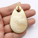 Natural Oval Yellow Shell Red Jade Plate Pendant for Jewelry DIY