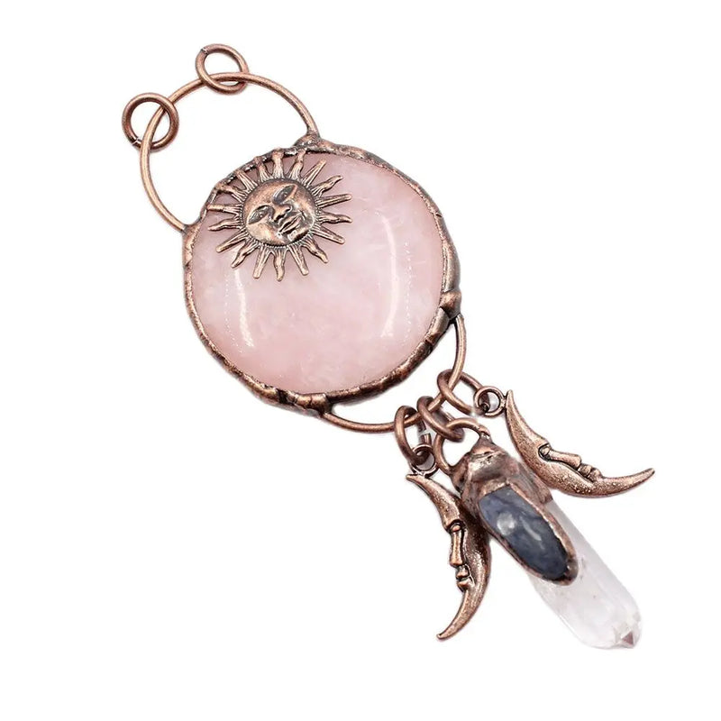 Gunmetal Bronze Plated Rose Quartz Pendant Charms