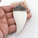 Natural Shell Feather Mother Of Pearl CZ Pave Pendant Charms For Necklace DIY