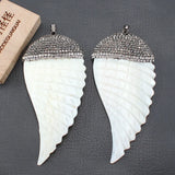 Natural Shell Feather Mother Of Pearl CZ Pave Pendant Charms For Necklace DIY