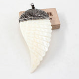 Natural Shell Feather Mother Of Pearl CZ Pave Pendant Charms For Necklace DIY