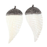 Natural Shell Feather Mother Of Pearl CZ Pave Pendant Charms For Necklace DIY