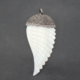 Natural Shell Feather Mother Of Pearl CZ Pave Pendant Charms For Necklace DIY