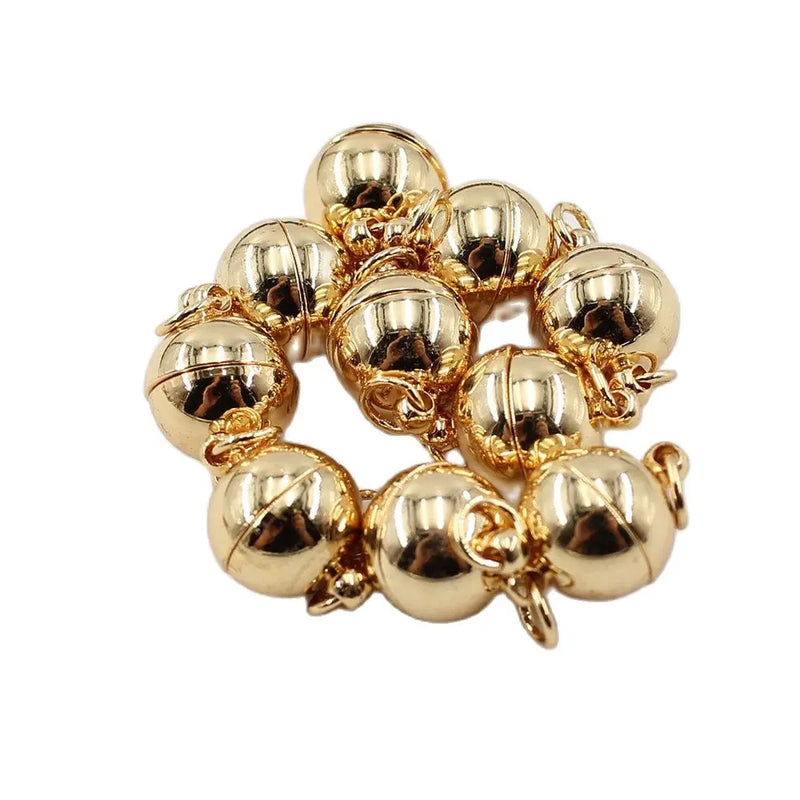 10 Pcs 10MM Copper 24K Yellow Plated Magnet Ball Clasps DIY Craft Accessories