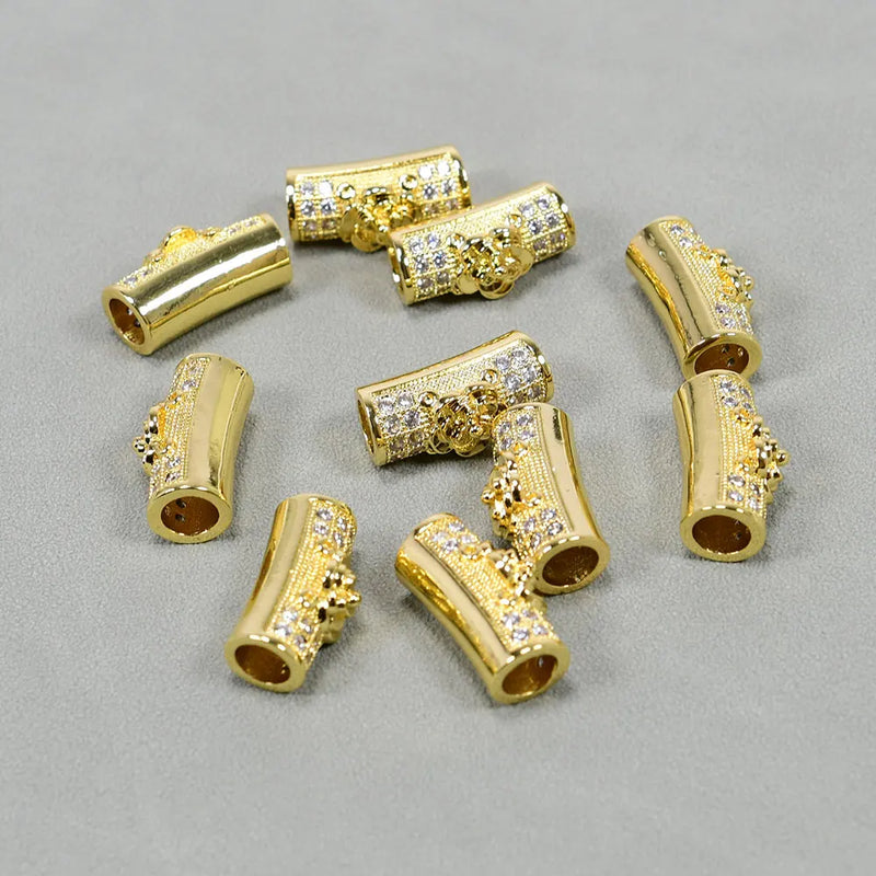 10 Pcs Metal Brass Flower Micro Pave Cz Cylinder Spacer Beads