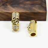 10 Pcs Metal Brass Flower Micro Pave Cz Cylinder Spacer Beads