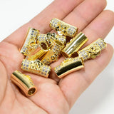 10 Pcs Metal Brass Flower Micro Pave Cz Cylinder Spacer Beads