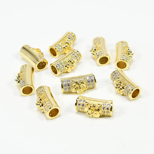 10 Pcs Metal Brass Flower Micro Pave Cz Cylinder Spacer Beads