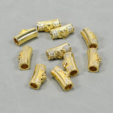 10 Pcs Metal Brass Flower Micro Pave Cz Cylinder Spacer Beads