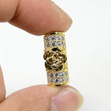 10 Pcs Metal Brass Flower Micro Pave Cz Cylinder Spacer Beads