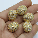 5 Pcs Oval Shape CZ Brass Metal Beads Jewelry Findings