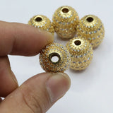 5 Pcs Oval Shape CZ Brass Metal Beads Jewelry Findings