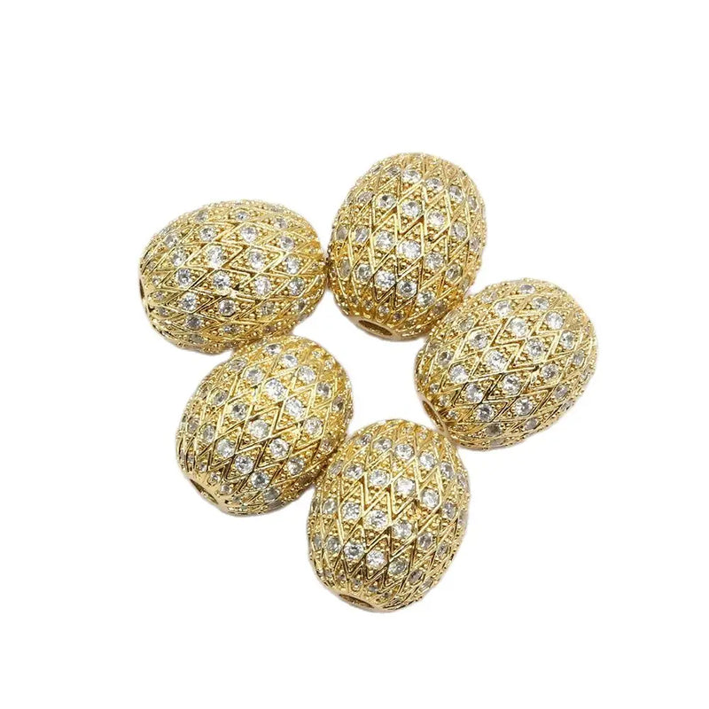 5 Pcs Oval Shape CZ Brass Metal Beads Jewelry Findings