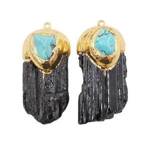 1PC Natural Tourmaline Point Raw Rough Turquoise Charms Necklace Pendant