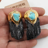 1PC Natural Tourmaline Point Raw Rough Turquoise Charms Necklace Pendant