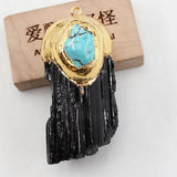 1PC Natural Tourmaline Point Raw Rough Turquoise Charms Necklace Pendant