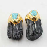 1PC Natural Tourmaline Point Raw Rough Turquoise Charms Necklace Pendant
