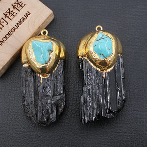 1PC Natural Tourmaline Point Raw Rough Turquoise Charms Necklace Pendant