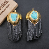 1PC Natural Tourmaline Point Raw Rough Turquoise Charms Necklace Pendant