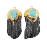 1PC Natural Tourmaline Point Raw Rough Turquoise Charms Necklace Pendant