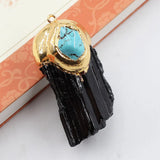 1PC Natural Tourmaline Point Raw Rough Turquoise Charms Necklace Pendant