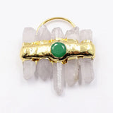 Natural Clear Quartz Green Red Jade 24K Yellow Plated Pendant