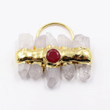 Natural Clear Quartz Green Red Jade 24K Yellow Plated Pendant