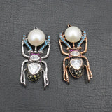 Silver Rose CZ Paved Pearl Charms Pendant DIY Jewelry Findings