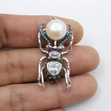 Silver Rose CZ Paved Pearl Charms Pendant DIY Jewelry Findings