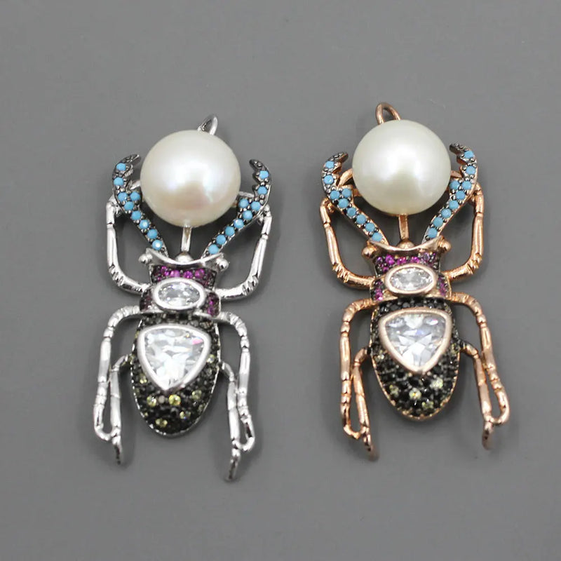 Silver Rose CZ Paved Pearl Charms Pendant DIY Jewelry Findings
