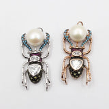 Silver Rose CZ Paved Pearl Charms Pendant DIY Jewelry Findings