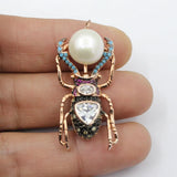 Silver Rose CZ Paved Pearl Charms Pendant DIY Jewelry Findings