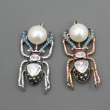 Silver Rose CZ Paved Pearl Charms Pendant DIY Jewelry Findings