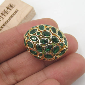 Golden Hollow Oval CZ Micro Paved Metal Beads 20x26mm