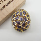 Golden Hollow Oval CZ Micro Paved Metal Beads 20x26mm