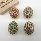 Golden Hollow Oval CZ Micro Paved Metal Beads 20x26mm