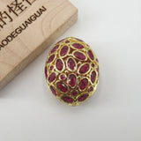 Golden Hollow Oval CZ Micro Paved Metal Beads 20x26mm