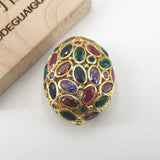 Golden Hollow Oval CZ Micro Paved Metal Beads 20x26mm