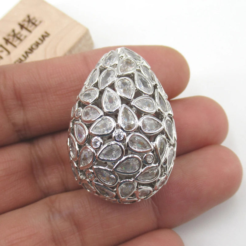 Hollow Teardrop CZ Micro Paved Metal Beads for Jewelry Making